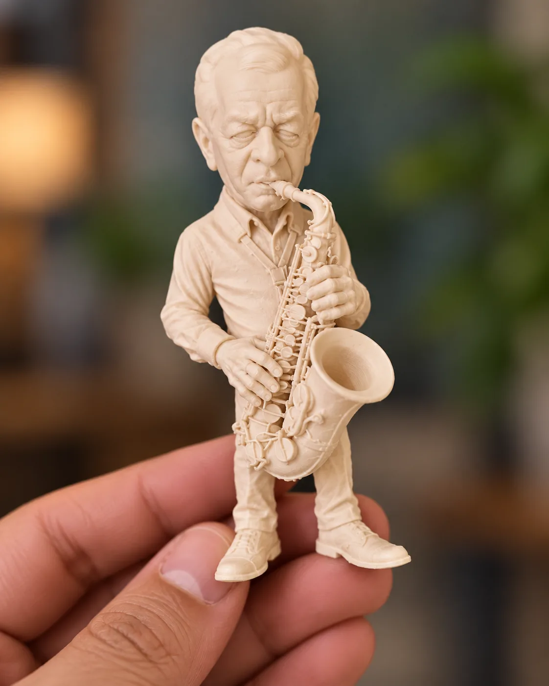 Ilustração de miniatura 3D de músico com saxofone